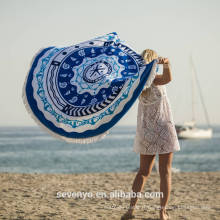 Custom Velour Urchin Round Patterned Round beach towel with Tassels Fringe BT-347 China Supplier